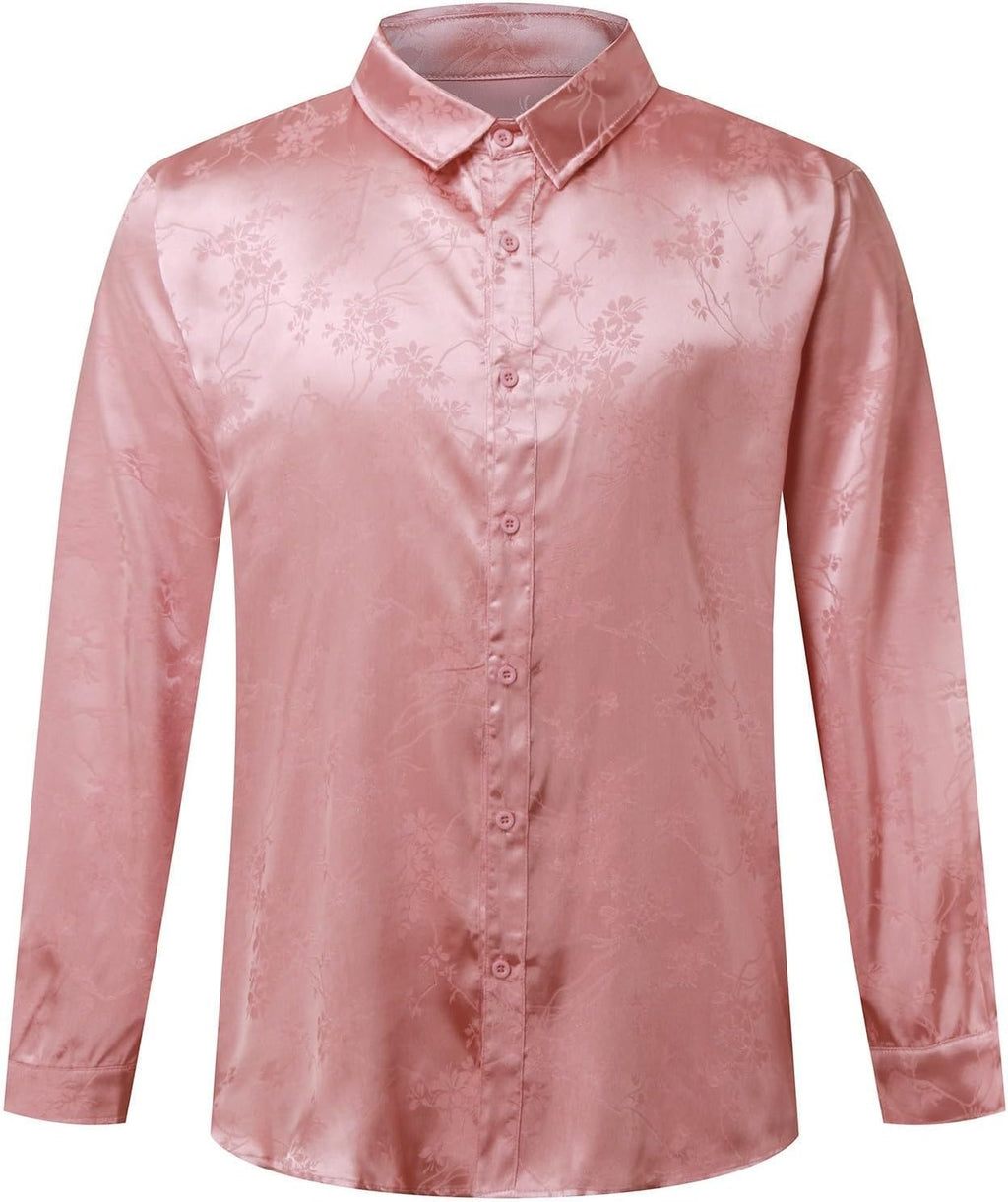 Herr lyx satinklänning skjortor glänsande siden som långärmad button down skjortor casual normal passform bröllop fest avslutningsbal toppar paljetter skjorta män