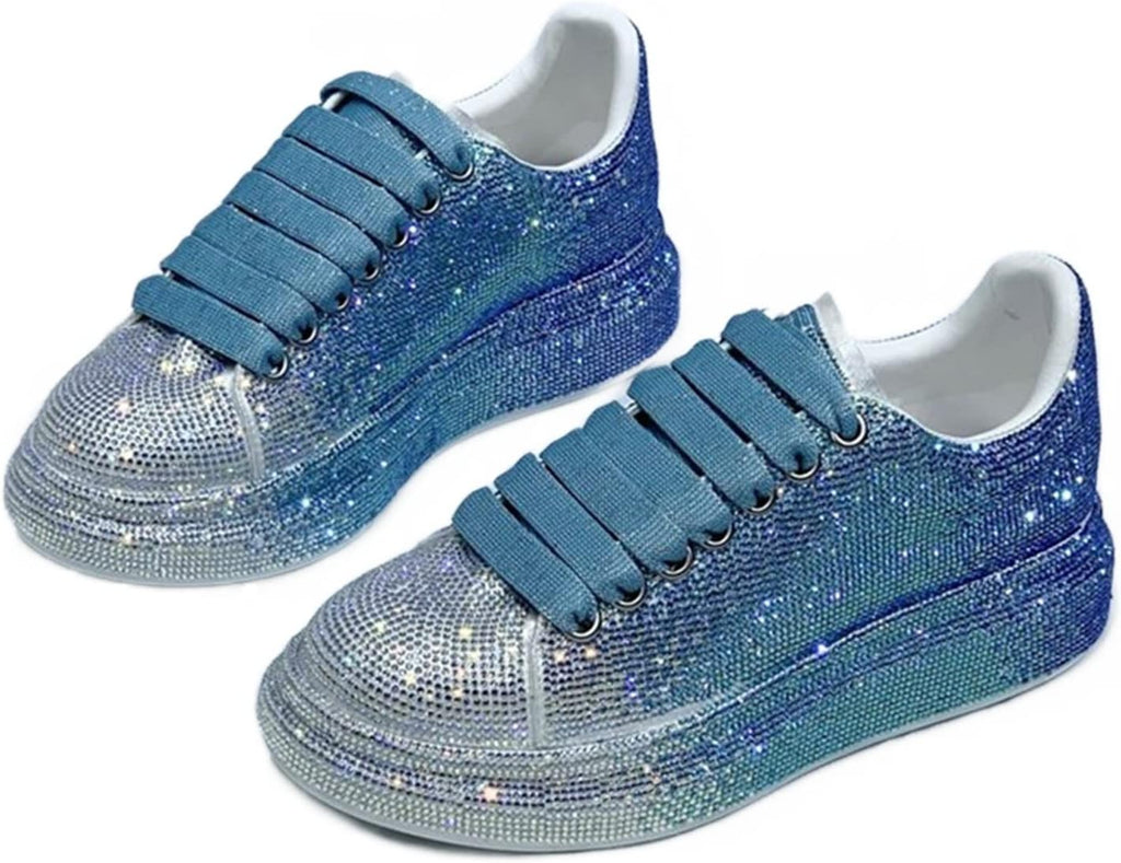 Julymens Dam Glitter Strass Plattform Sneakers Casual Snörning sportskor
