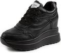 AONEGOLD Plattformssneakers med hög dold häl, kilsneakers, läderöverdel, mode snörningar, ökar 10 cm
