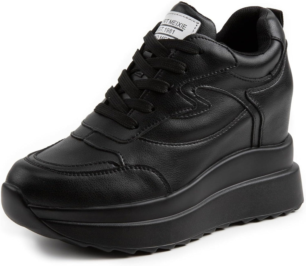 AONEGOLD Plattformssneakers med hög dold häl, kilsneakers, läderöverdel, mode snörningar, ökar 10 cm
