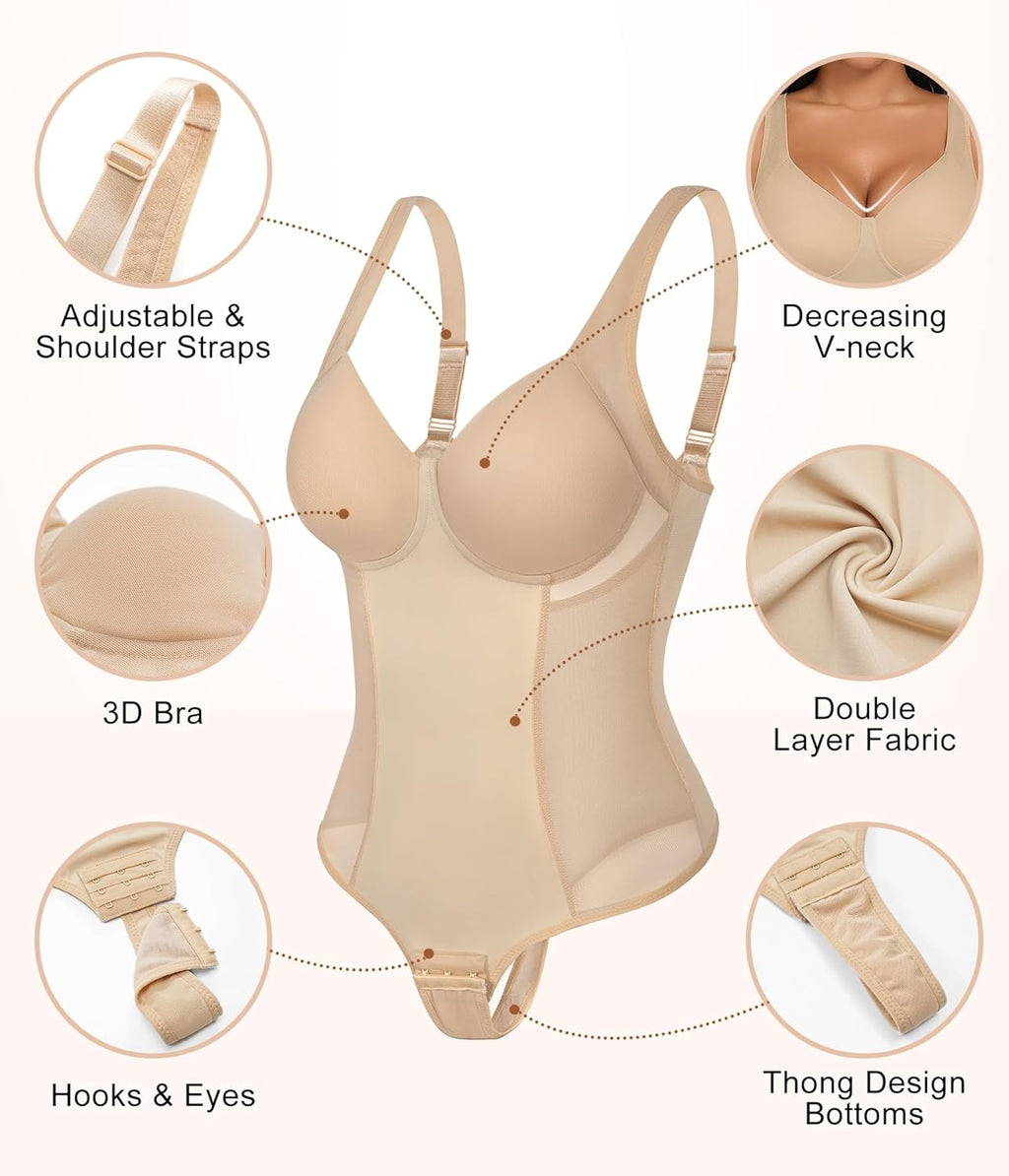 Niwicee Shapewear Body Body Shapewear Bodysuit Platt Mage Omslagring String Underkläder Smal Shaper Shaping Sexig Mesh Fajas Justerbar axelrem