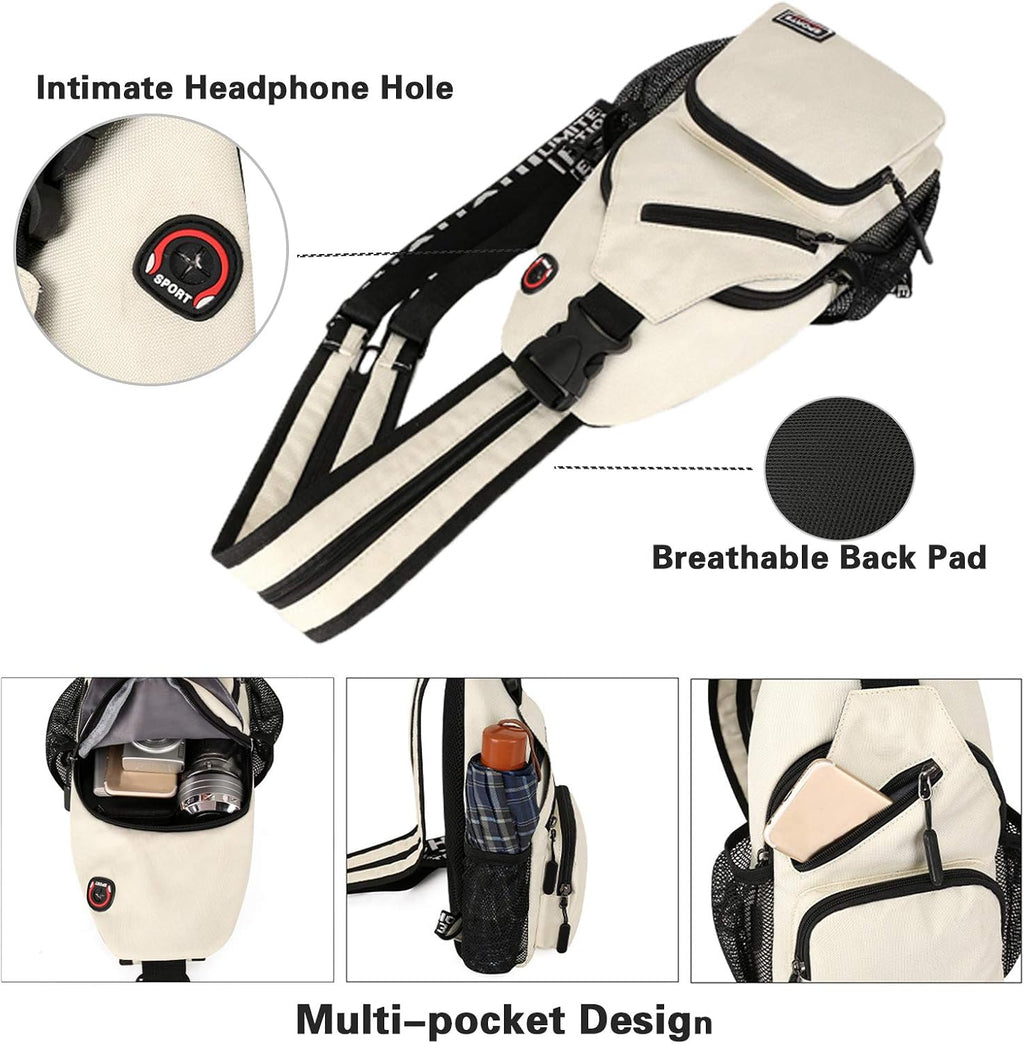 FANDARE Kvinnors bröstväska små ryggsäckar med hål för hörlurar flicka axelväska axelväska för vandring cykling camping polyester hållbar