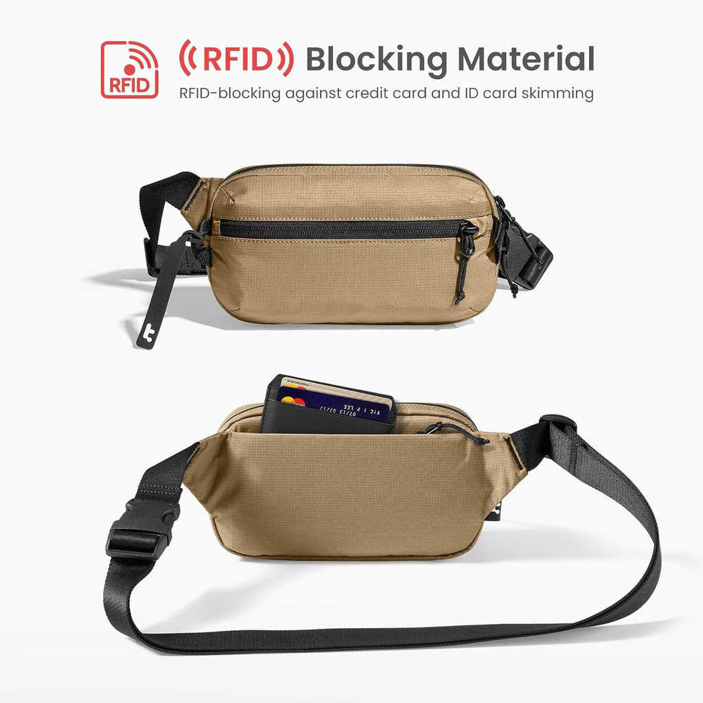 tomtoc 1,5 l crossbody väska med RFID-skydd, liten unisex axelremsväska, sling bag, lätt, vattentät sling bag, för utomhusresor, svart
