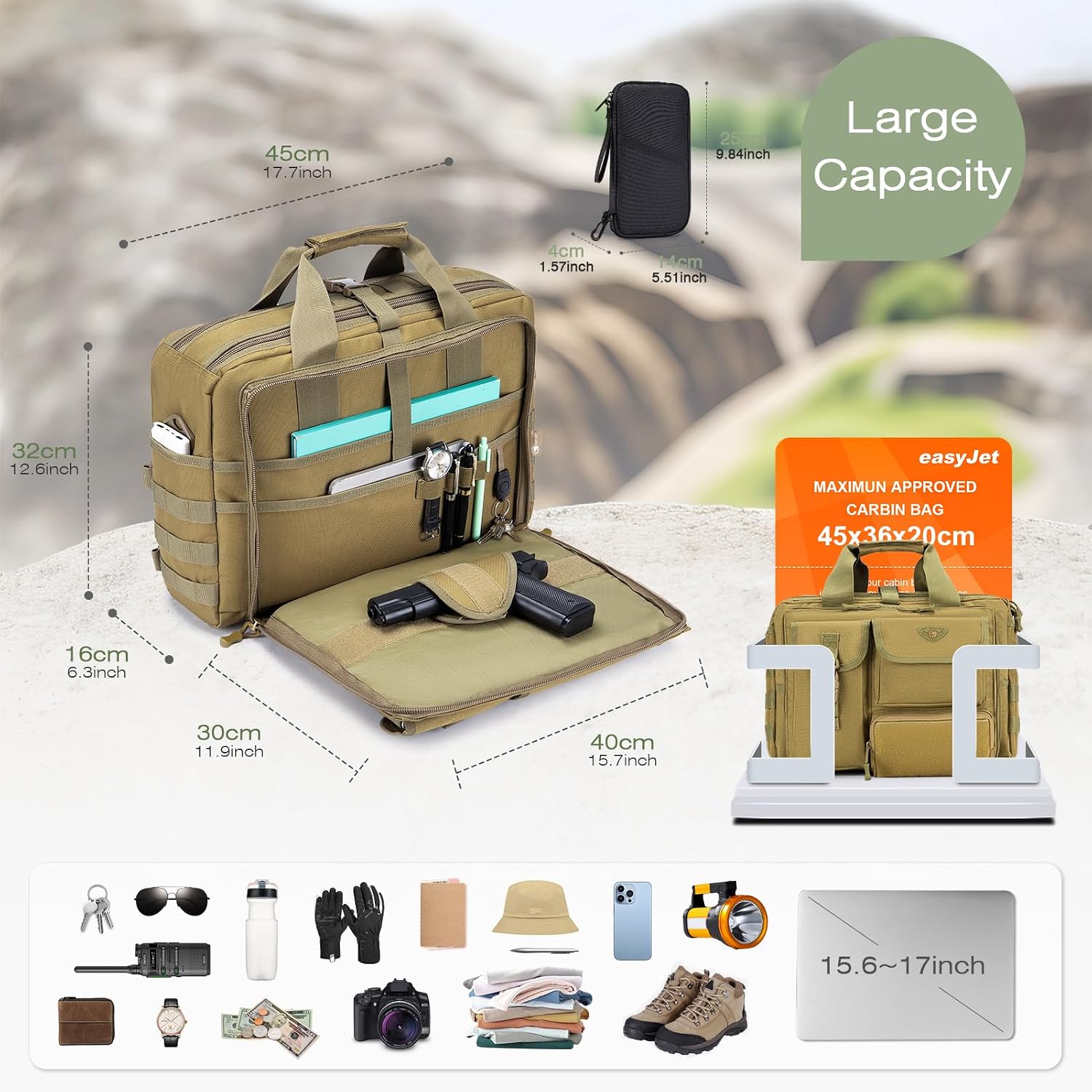 SPAHER Portfölj Herr Arbetsväska Herr Laptopväska 14/15,6/17,3 tum Business Tactical Bag Militärväska Axelväska Messenger Bag Herr Present för Kvinnor Herr