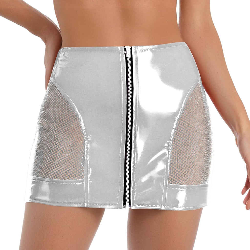 kort minikjol läderkjol lackerad metallisk glänsande tajt hög midja kjol bodycon cluwbear S-3XL