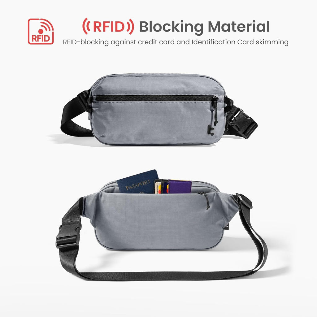 tomtoc 1,5 l crossbody väska med RFID-skydd, liten unisex axelremsväska, sling bag, lätt, vattentät sling bag, för utomhusresor, svart