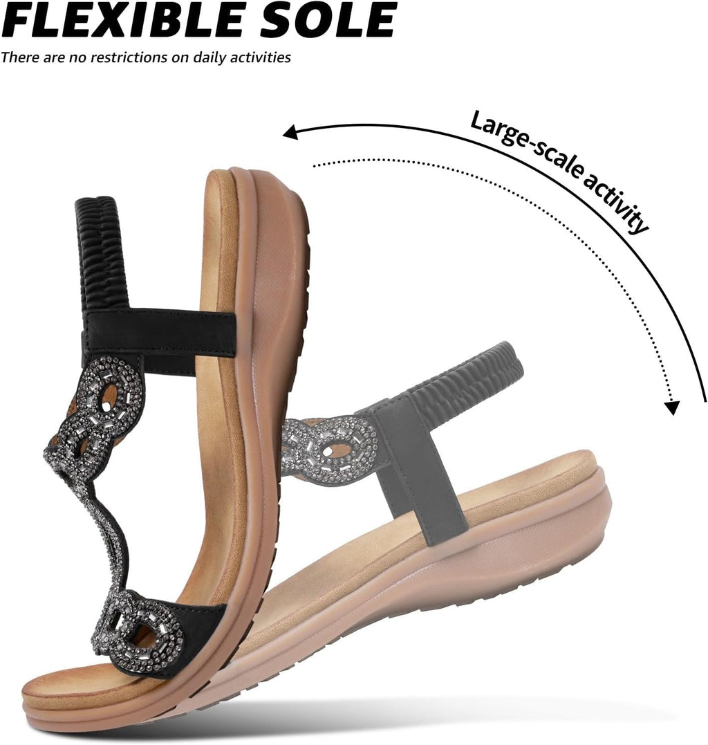 Littleplum sandaler damer platta sandaler glitter strass sommarskor strandskor