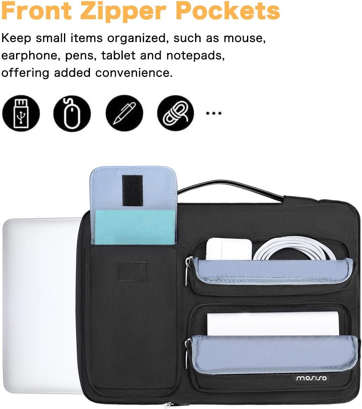MOSISO 360 Protective Laptop Sleeve 14 inch, Laptop Sleeve Compatible with HP Dell ASUS Acer, HP Stream, Dell Latitude, IdeaPad, Side Opening Bag with 2 Raised and 1 Flapover Pockets