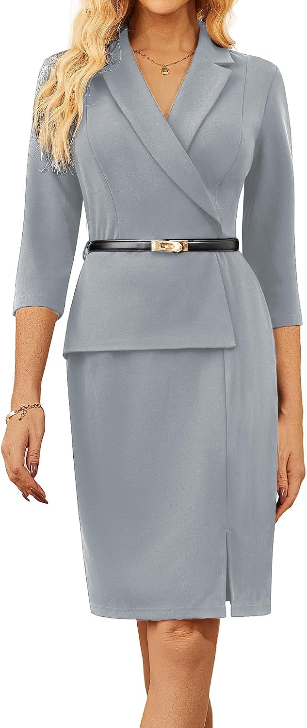 GRACE KARIN Dam elegant kontorsklänning 3/4 ärmar V-ringad bodycon affärsklänning cocktailklänning