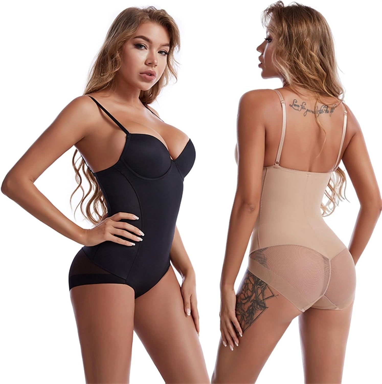 Body Shapewear for kvinnor Magkontrollklänning Rygglösa Bodysuit Toppar Body Shaper med inbyggd BH
