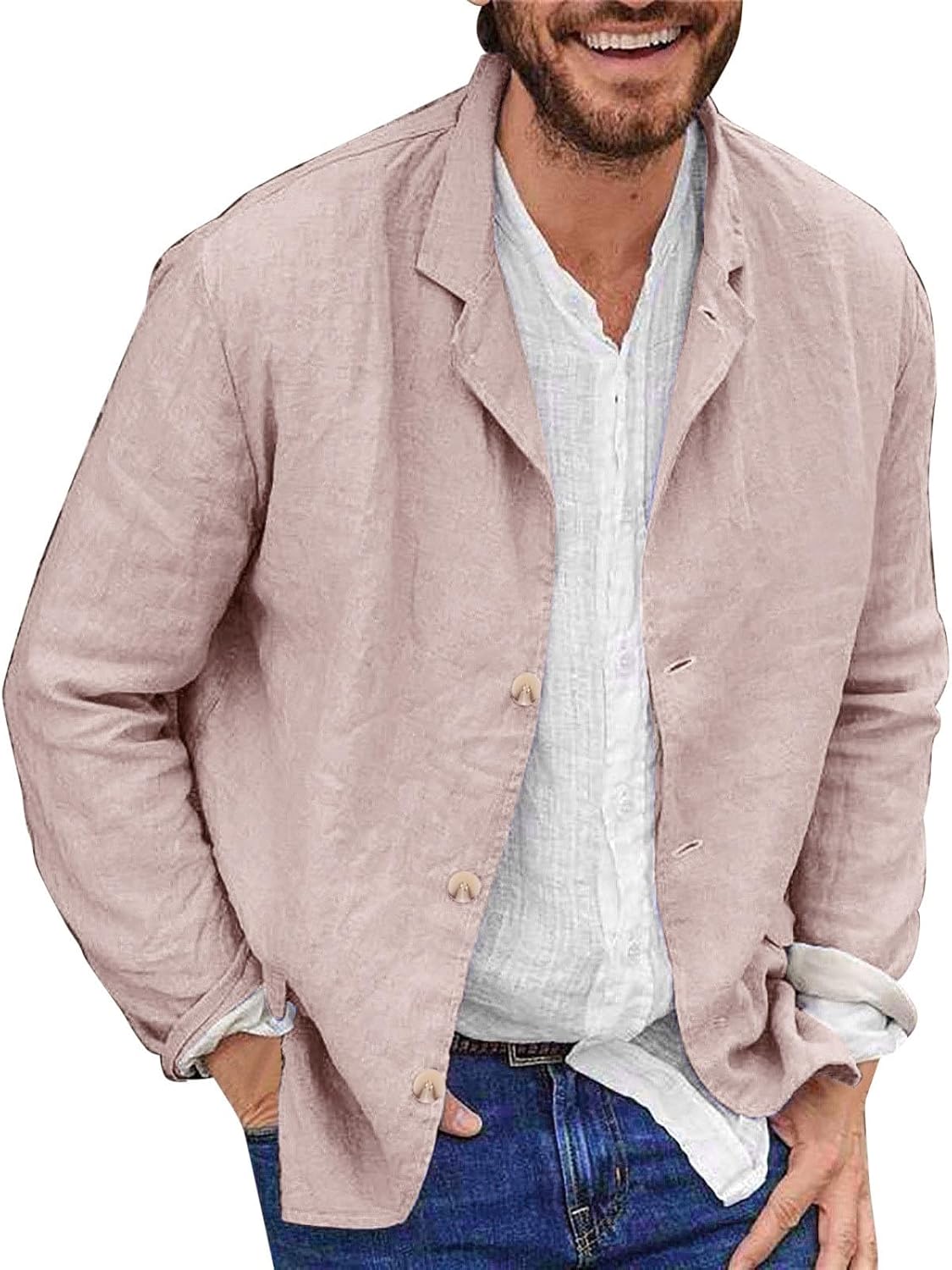 Lätt blazer för män tunn sommarrock herr vardaglig blazer fritid krage skjorta vår tunna rockar långärmad mysig jacka lös enfärgad skjortor andningsbar butt-up overshirt