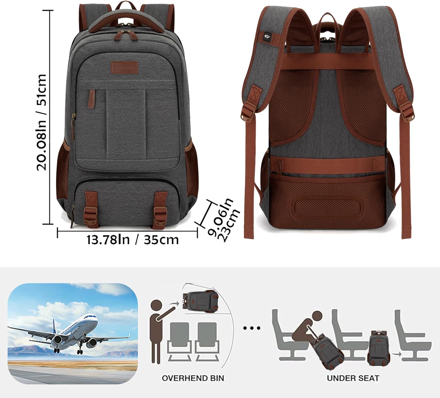 Tzowla Canvas Ryggsäckar för Laptop,Ryggsäck Skola Vandring för Herr och Dam,Reseryggsäck,Dator Bokväska Passar 15,6-17,3 Tum Bärbar Dator med USB Laddnings Port