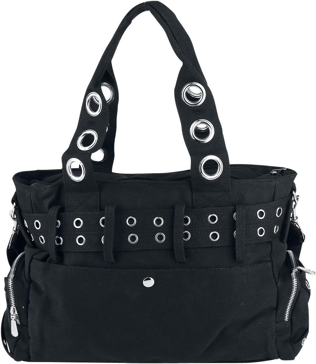 Handtas met studs i oogjes zwart, svart - svart/svart, svart