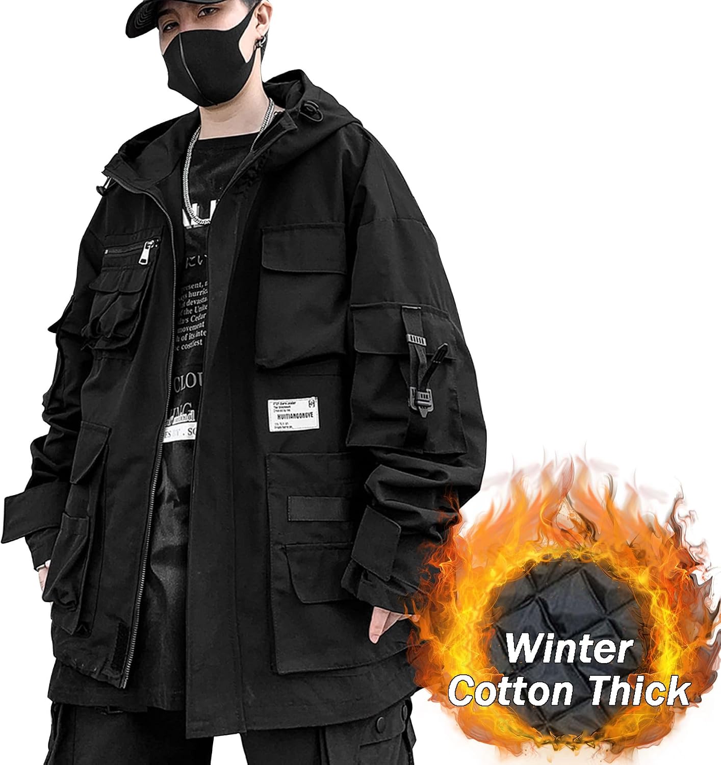 XYXIONGMAO Gotiska kläder taktisk techwear dragkedja jacka vindjacka huva streetwear jackor för män