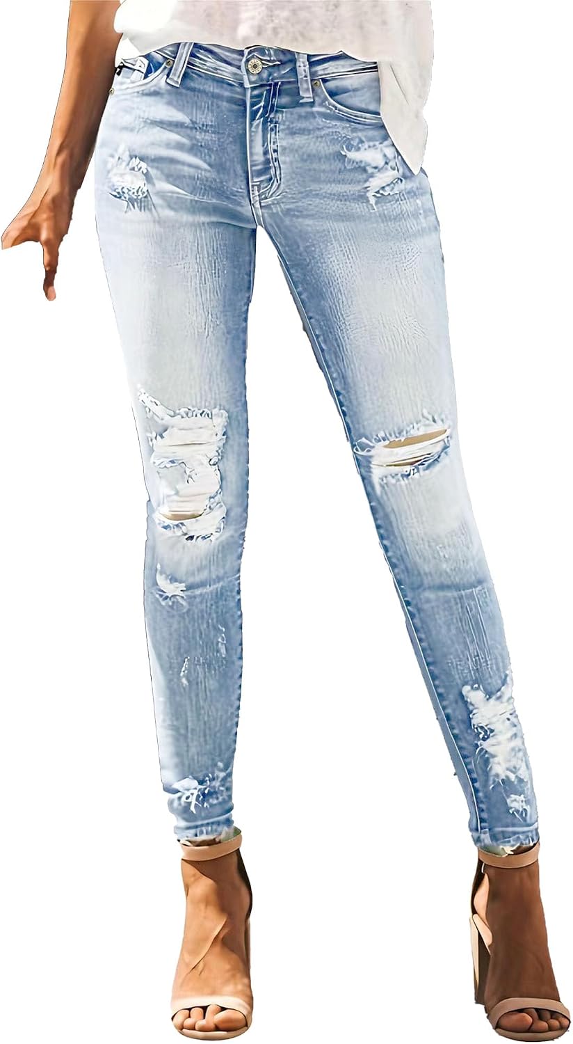 Trendiga jeans för kvinnor 2025 Skinny Ripped Trendiga jeans Distressed Stretchy jeansbyxor