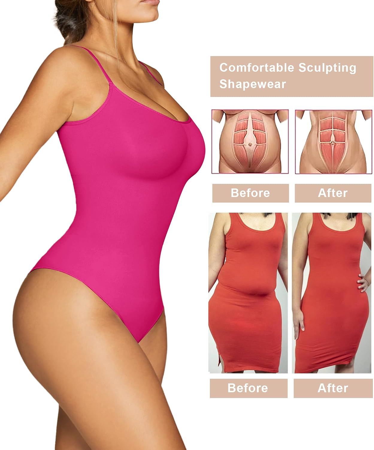 SHAPERX Women Sculpting Bodysuit Tummy Control Shapewear Seamless Body Shaper Thong Adjustable Straps