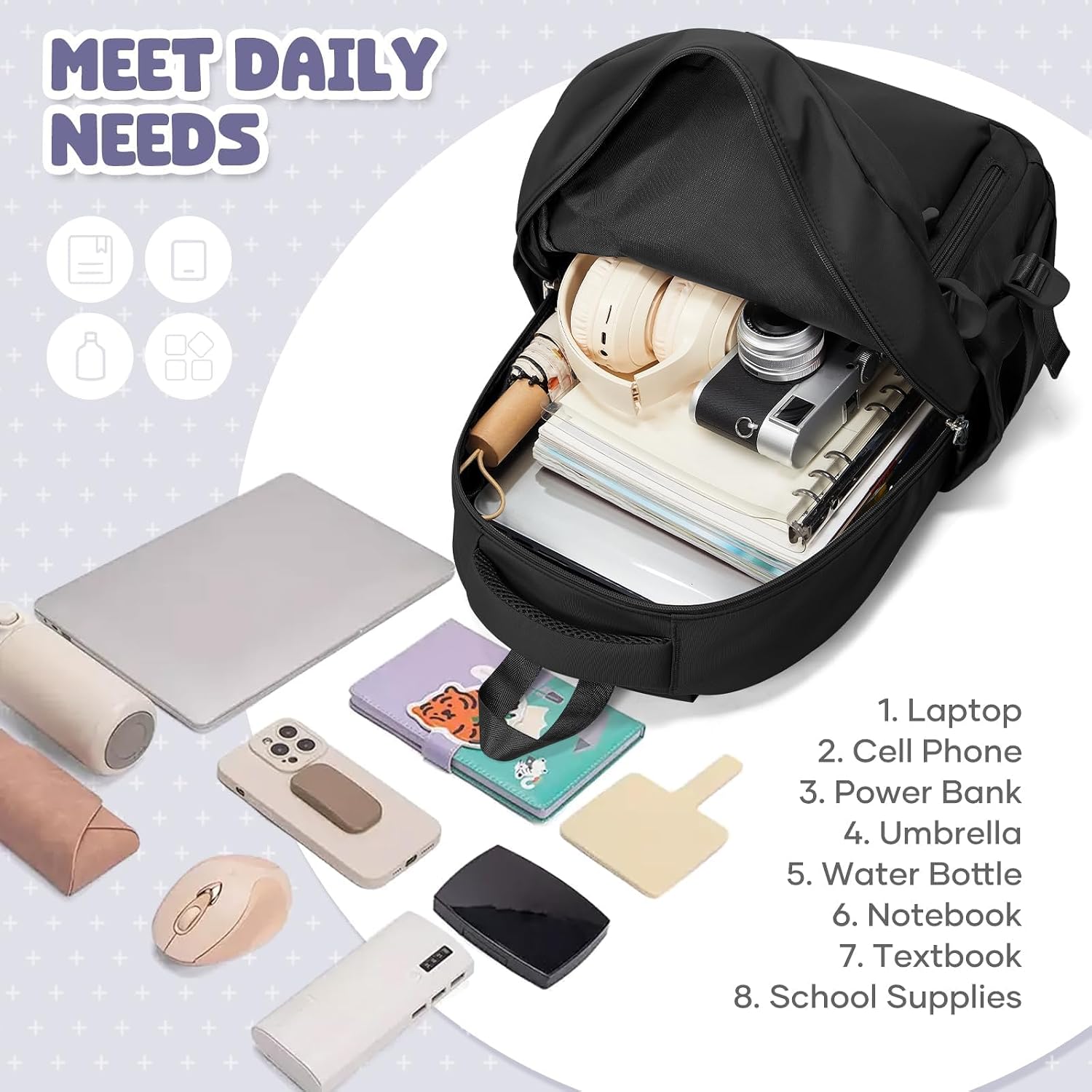 HYC00 Skolryggsäck Flicka Skolväska Lätt Ryggsäck Tjej Tonåring Bokväskor Skola Skolväskor Pojkar Laptop Ryggsäck Dam 14 Tum College Bag Fritidsryggsäck för Kvinnor Casual Dagsryggsäck,Blå