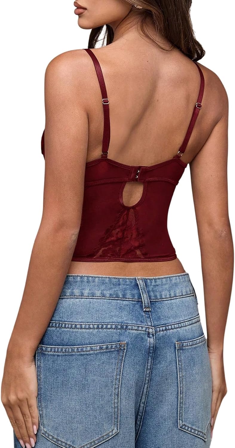 GORGLITTER Korsetttopp för kvinnor, eleganta spetstoppar med v-ringning, bustier, linne, ärmlösa sommartoppar, spetstopp, spaghettitoppar, axeltopp