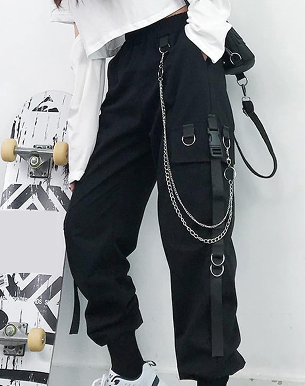 Cargobyxor dam med byxkedja gotiska kläder dam goth punk Y2k techwear byxor