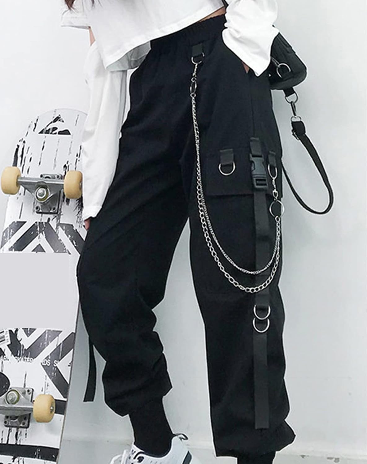 Cargobyxor dam med byxkedja gotiska kläder dam goth punk Y2k techwear byxor