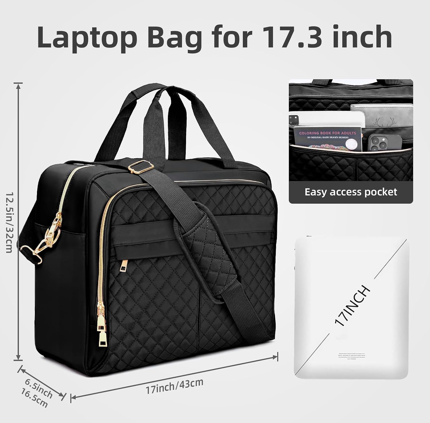 17,3 tums laptopväskor för kvinnor, portfölj för kvinnor messengerväska axel datorväska affärer arbete lärare kontor resor vattentät män