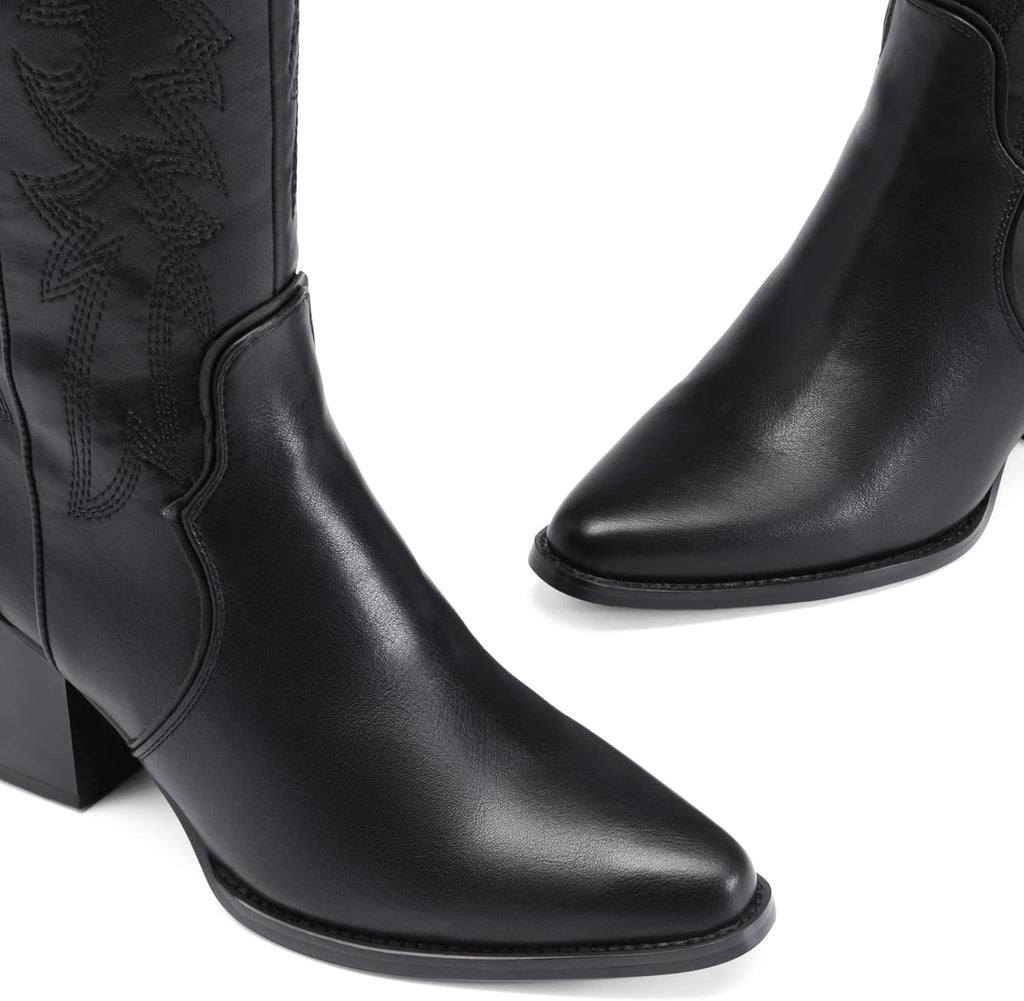 DREAM PARIRS Cowgirl stövlar bekväma dra på dragkedja tjock häl spetsig tå broderad western cowgirl knähöga stövlar flickor damer retro hög stövel