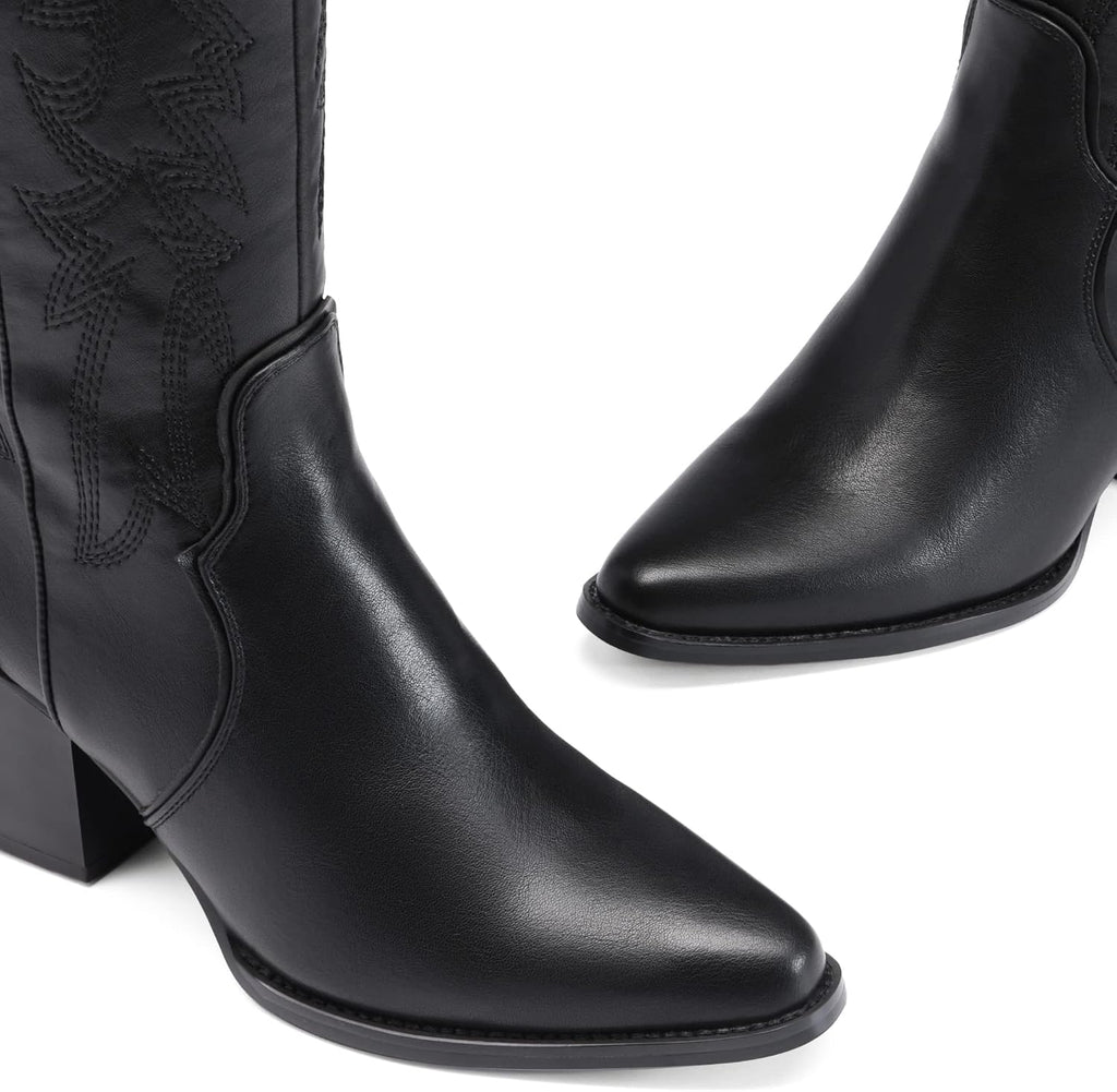 DREAM PARIRS Cowgirl stövlar bekväma dra på dragkedja tjock häl spetsig tå broderad western cowgirl knähöga stövlar flickor damer retro hög stövel