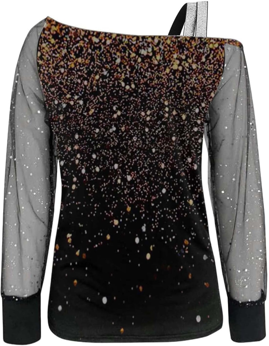 Elegant damskjorta paljetter nyår axellös elegant nät med paljetter plus storlek t-shirts för fest och kväll cocktail ceremoni kurviga toppar långärmad glitter blus 2025