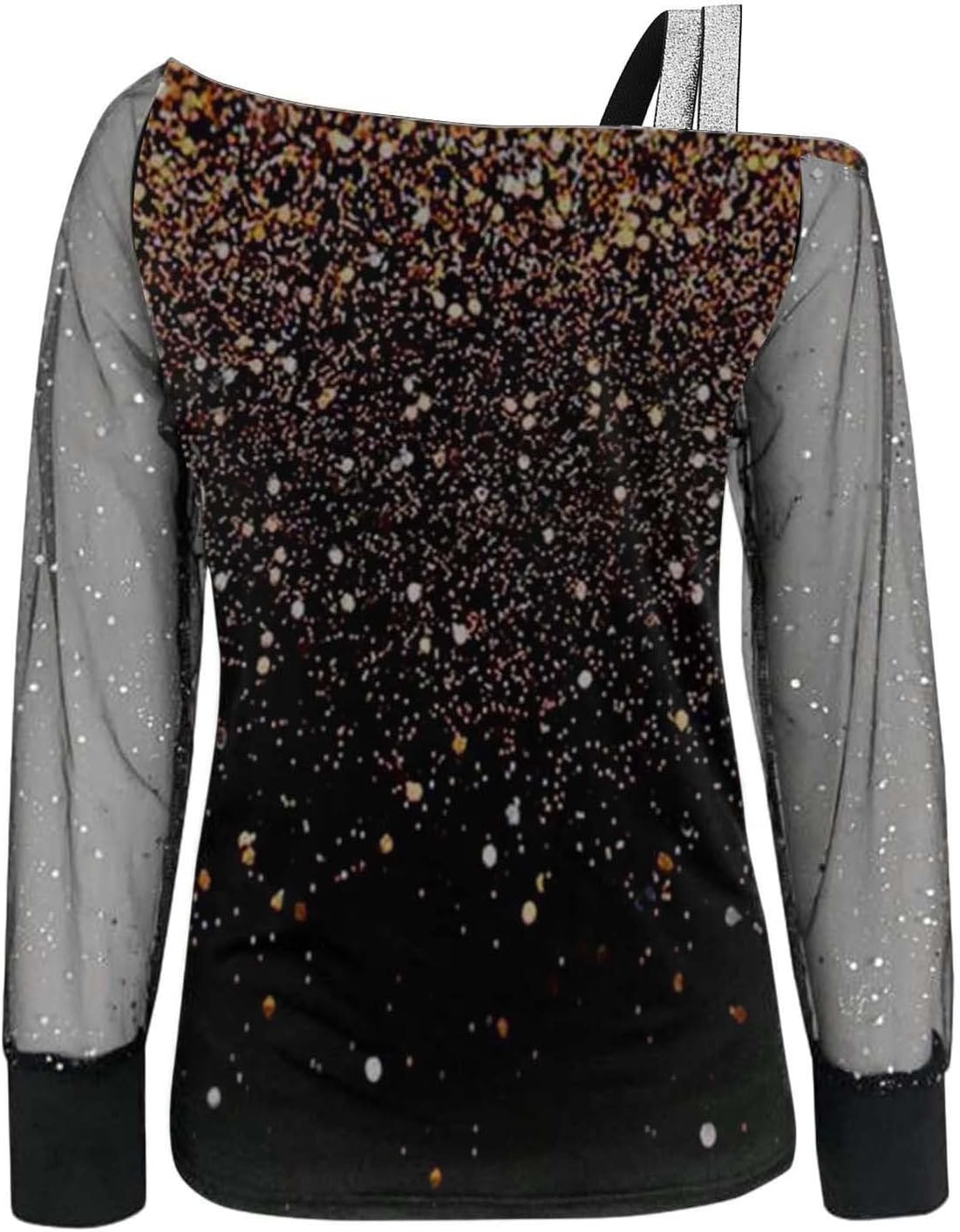 Elegant damskjorta paljetter nyår axellös elegant nät med paljetter plus storlek t-shirts för fest och kväll cocktail ceremoni kurviga toppar långärmad glitter blus 2025