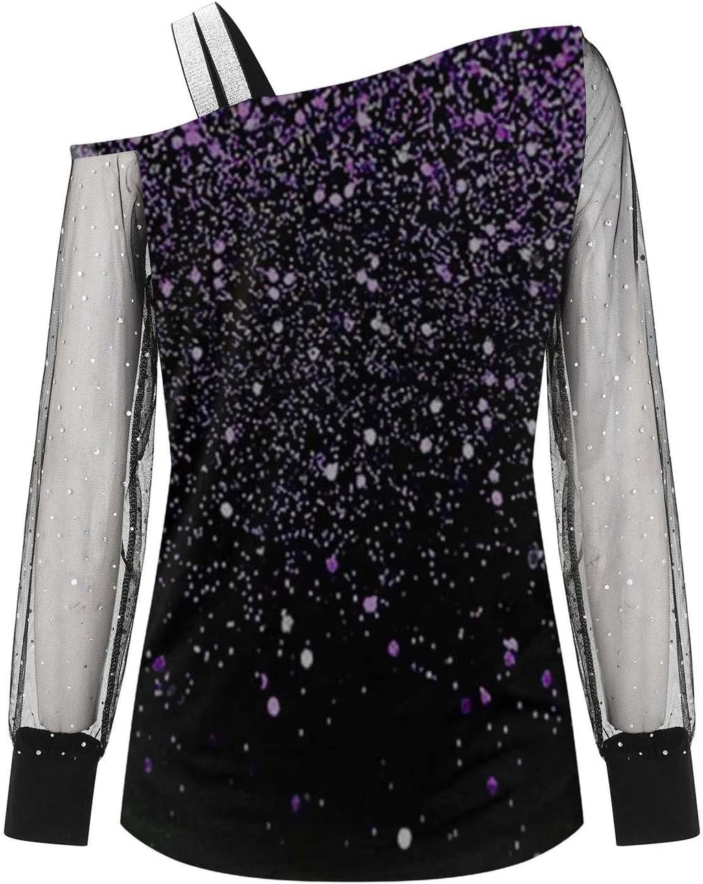 Elegant damskjorta paljetter nyår axellös elegant nät med paljetter plus storlek t-shirts för fest och kväll cocktail ceremoni kurviga toppar långärmad glitter blus 2025