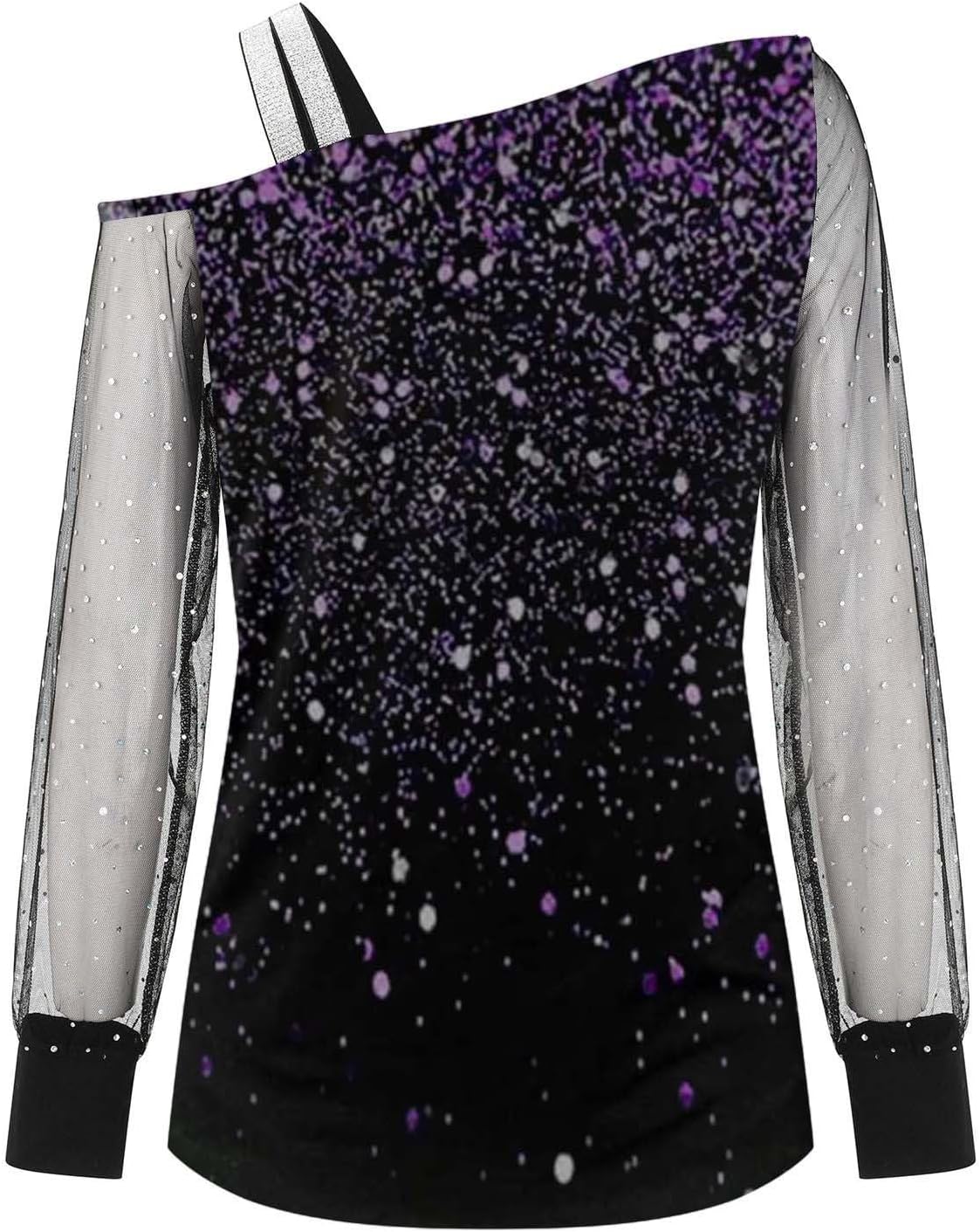 Elegant damskjorta paljetter nyår axellös elegant nät med paljetter plus storlek t-shirts för fest och kväll cocktail ceremoni kurviga toppar långärmad glitter blus 2025
