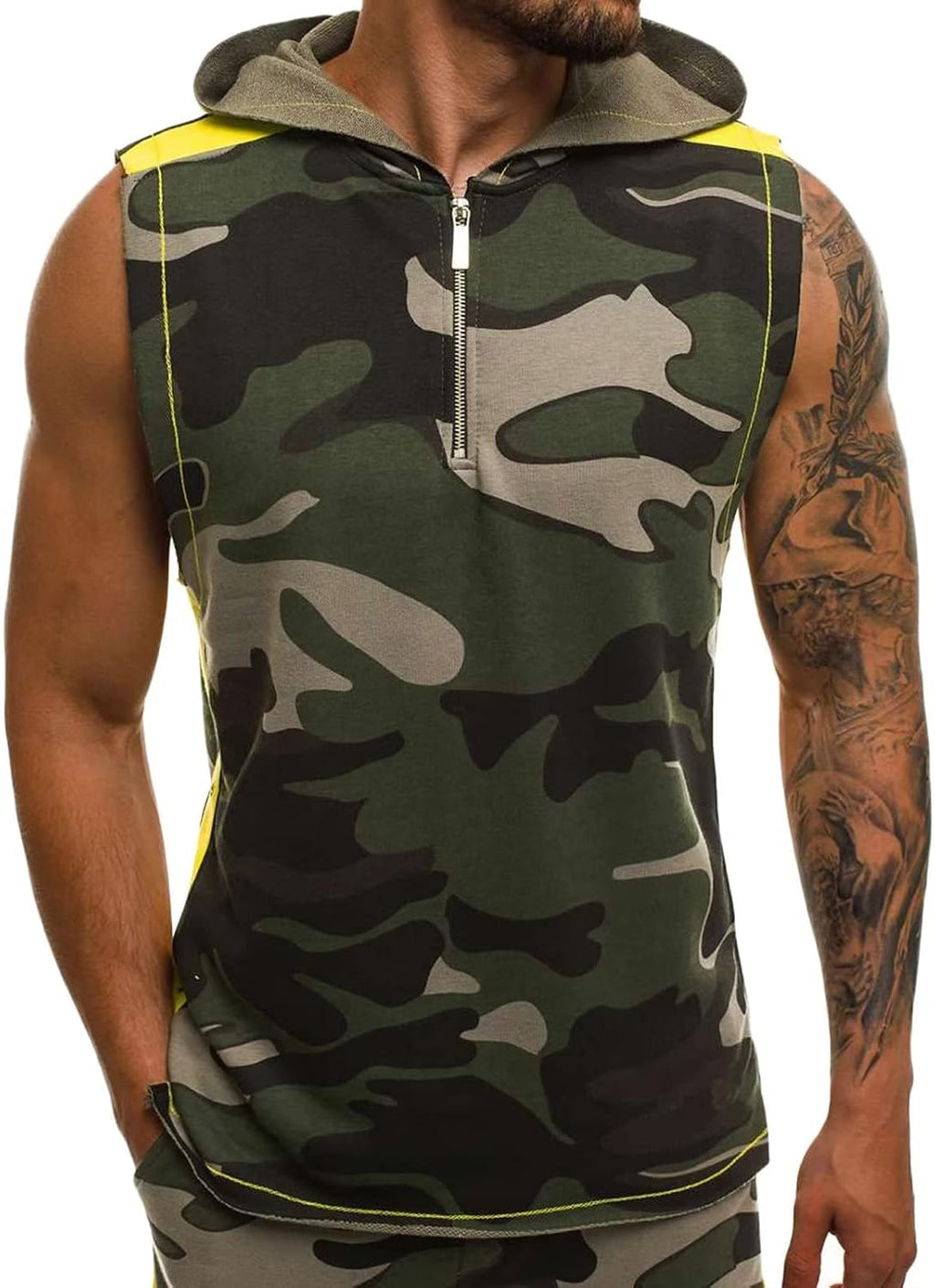 Men's Workout Hooded Tank Tops Sports Training Sleeveless Gym Hoodies Fitness Shirts Athletic Vest