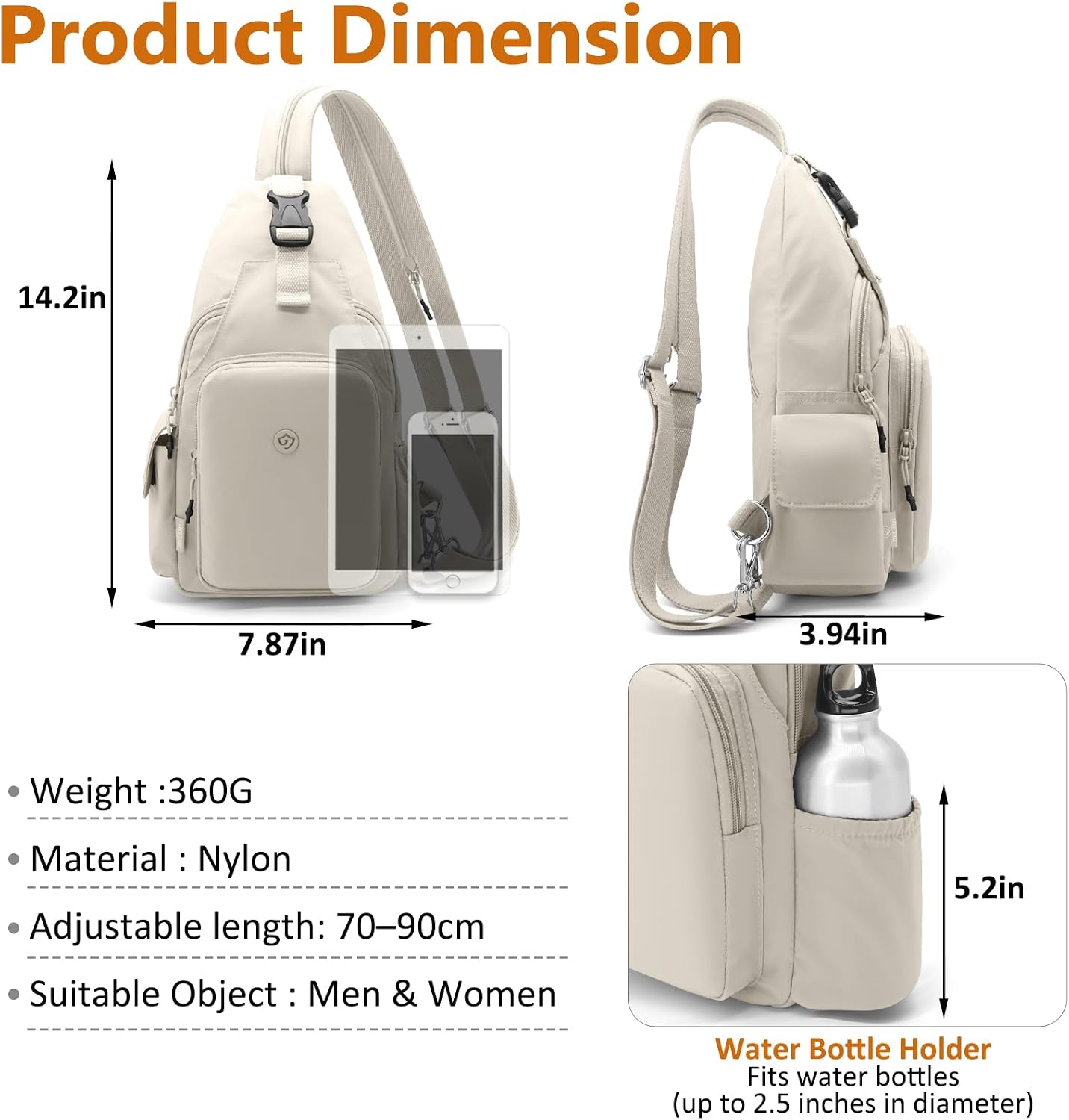 Bröstväska liten ryggsäck herr crossbody väska sling väska lätt bröstväska stöldskydd nylon ryggsäck axelväska herr dam för cykling resor sport