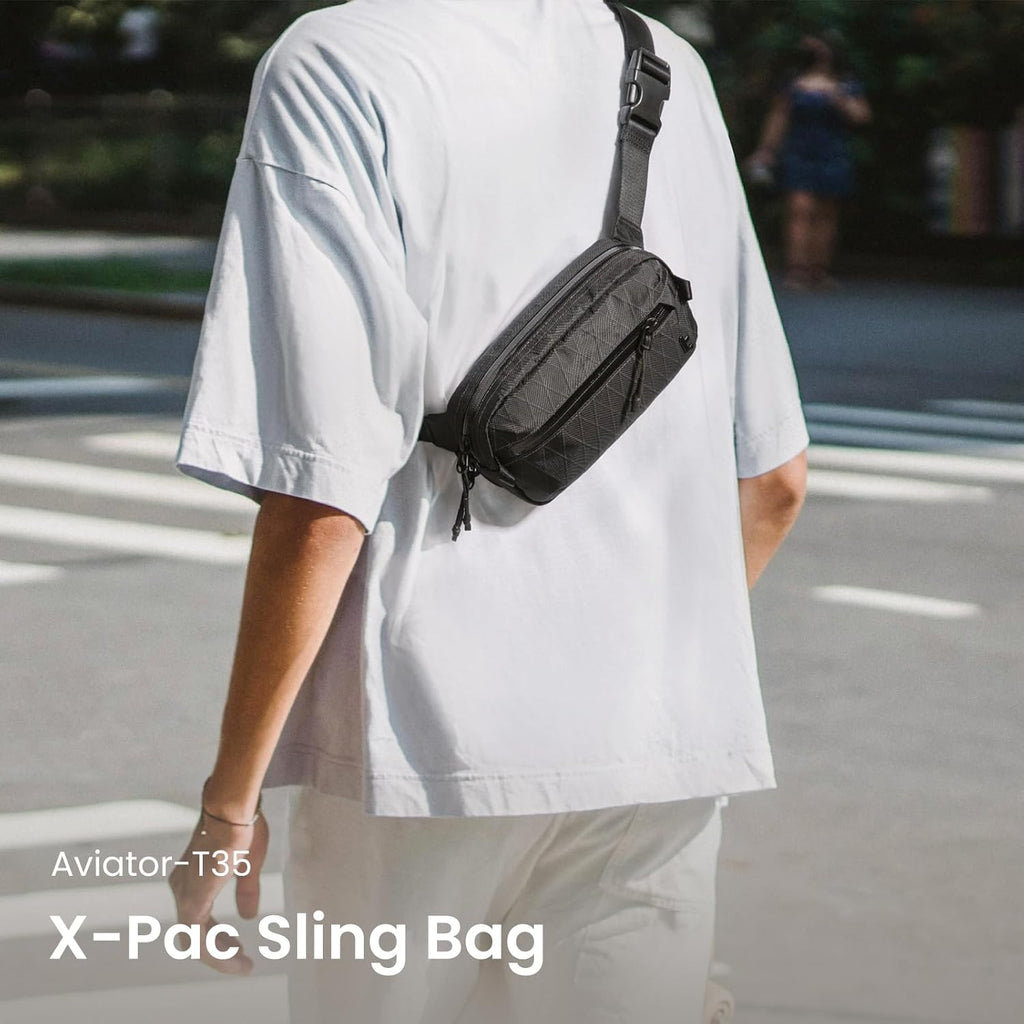 tomtoc 1,5 l crossbody väska med RFID-skydd, liten unisex axelremsväska, sling bag, lätt, vattentät sling bag, för utomhusresor, svart