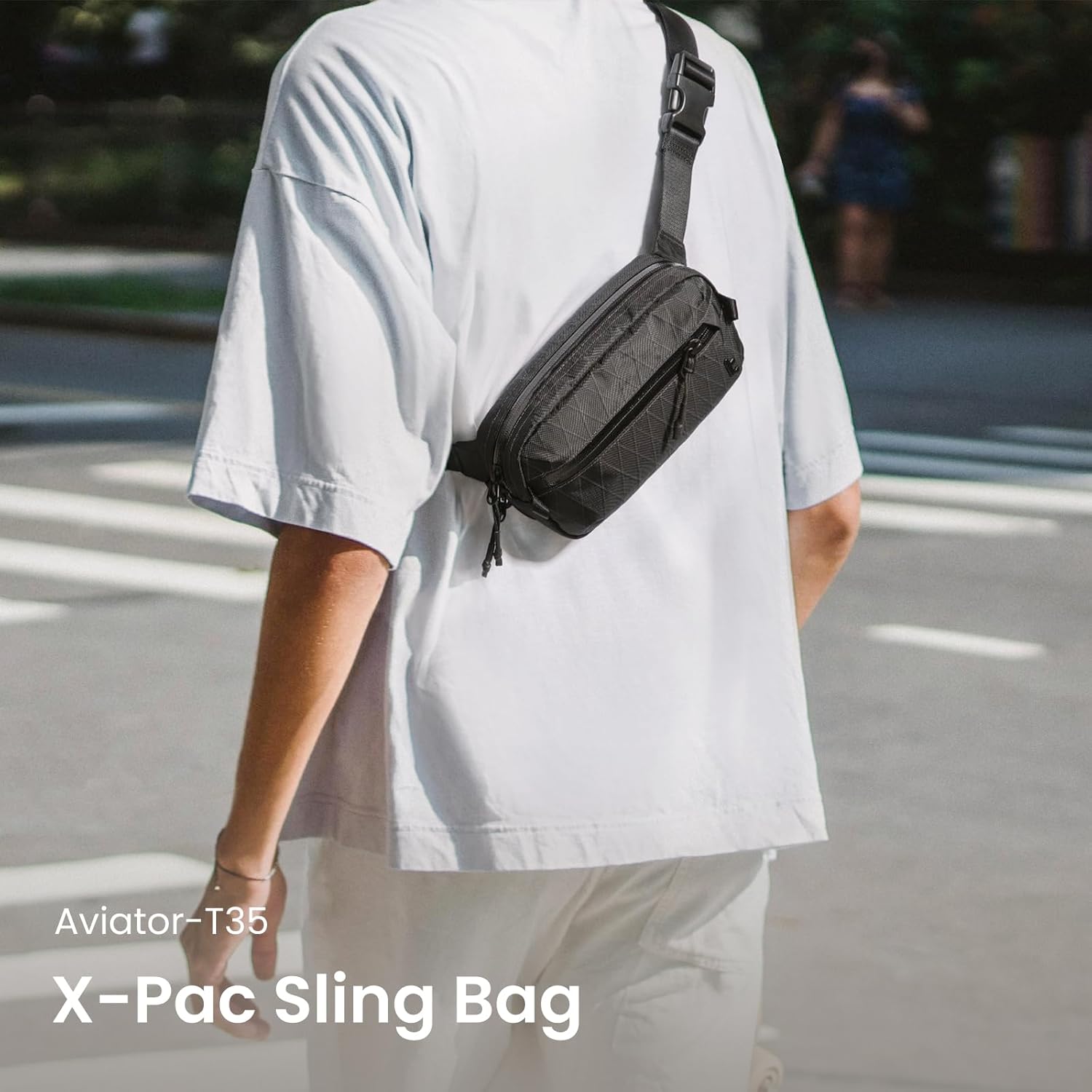 tomtoc 1,5 l crossbody väska med RFID-skydd, liten unisex axelremsväska, sling bag, lätt, vattentät sling bag, för utomhusresor, svart