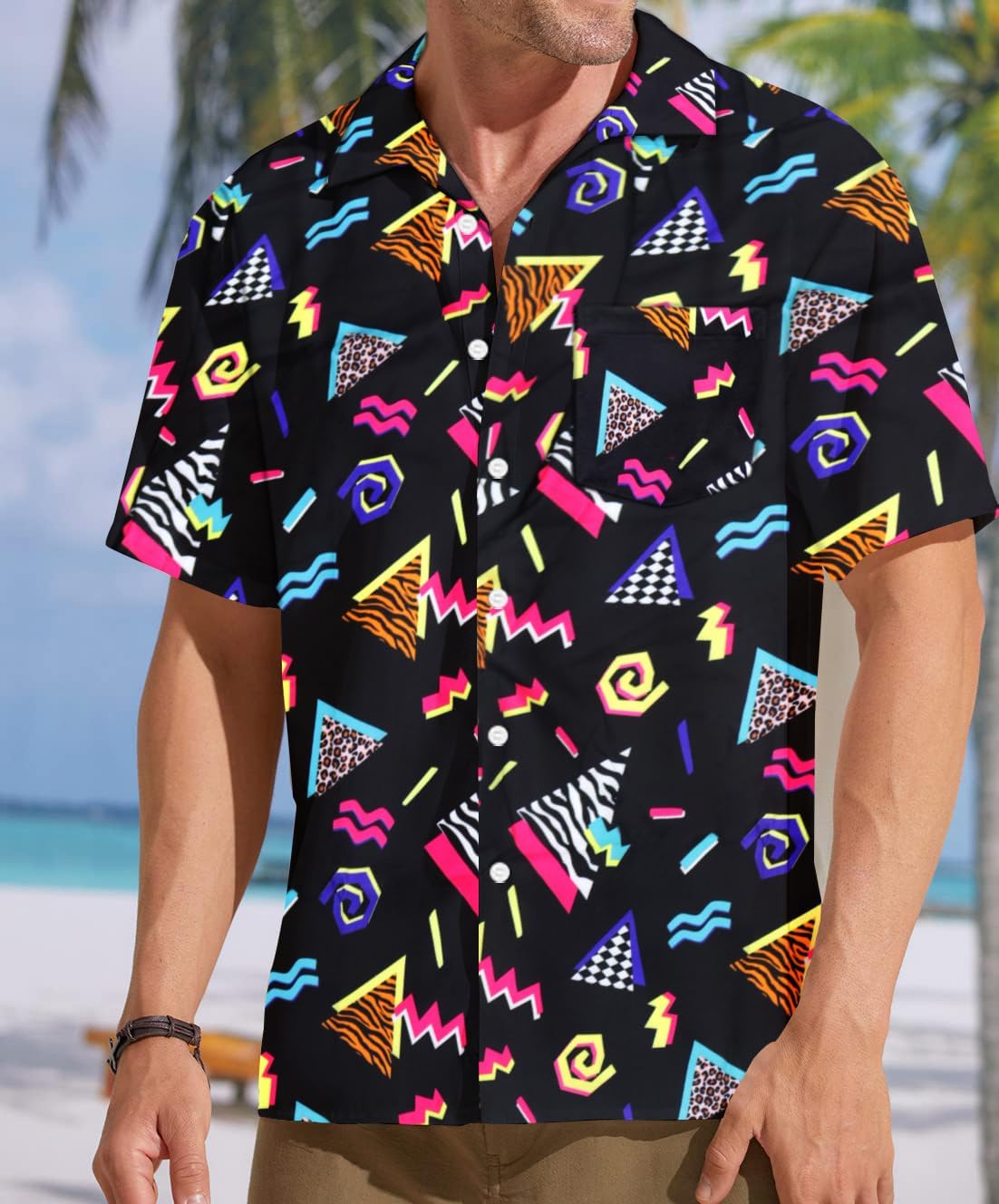 tiorhooe 80-tals herr, Hawaii-skjorta, retro, Hawaii-skjorta, kortärmad, knappslå Hawaii skjorta