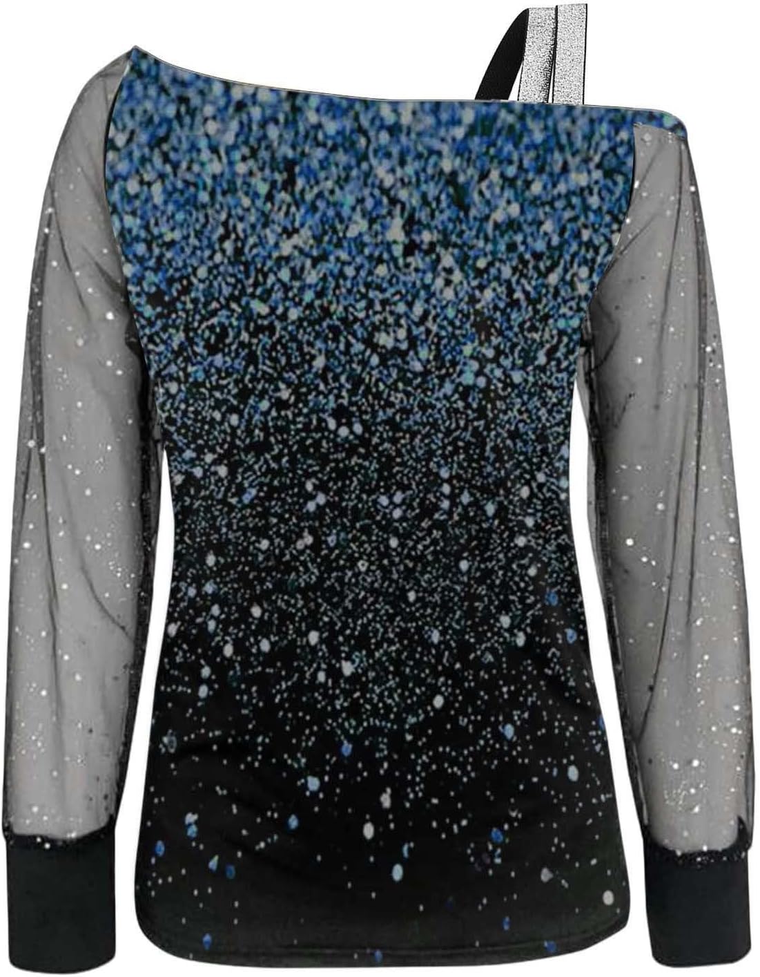 Elegant damskjorta paljetter nyår axellös elegant nät med paljetter plus storlek t-shirts för fest och kväll cocktail ceremoni kurviga toppar långärmad glitter blus 2025