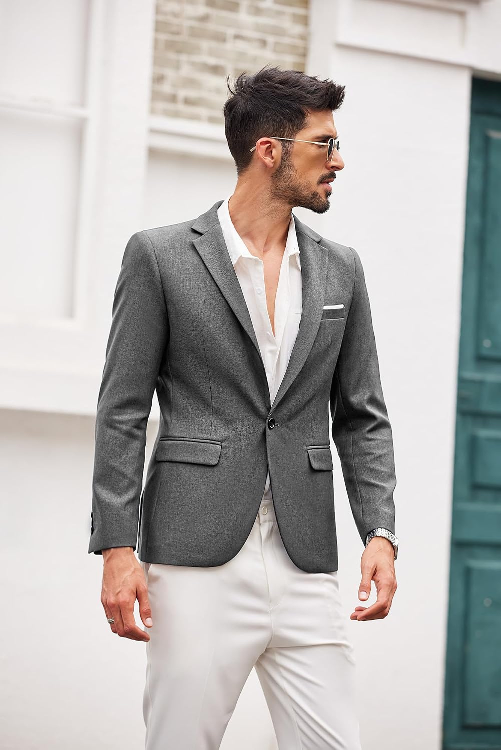 Coofand Vardaglig kostymkavaj för män, blazer, lätt och sportig med en knapp, linnetextur