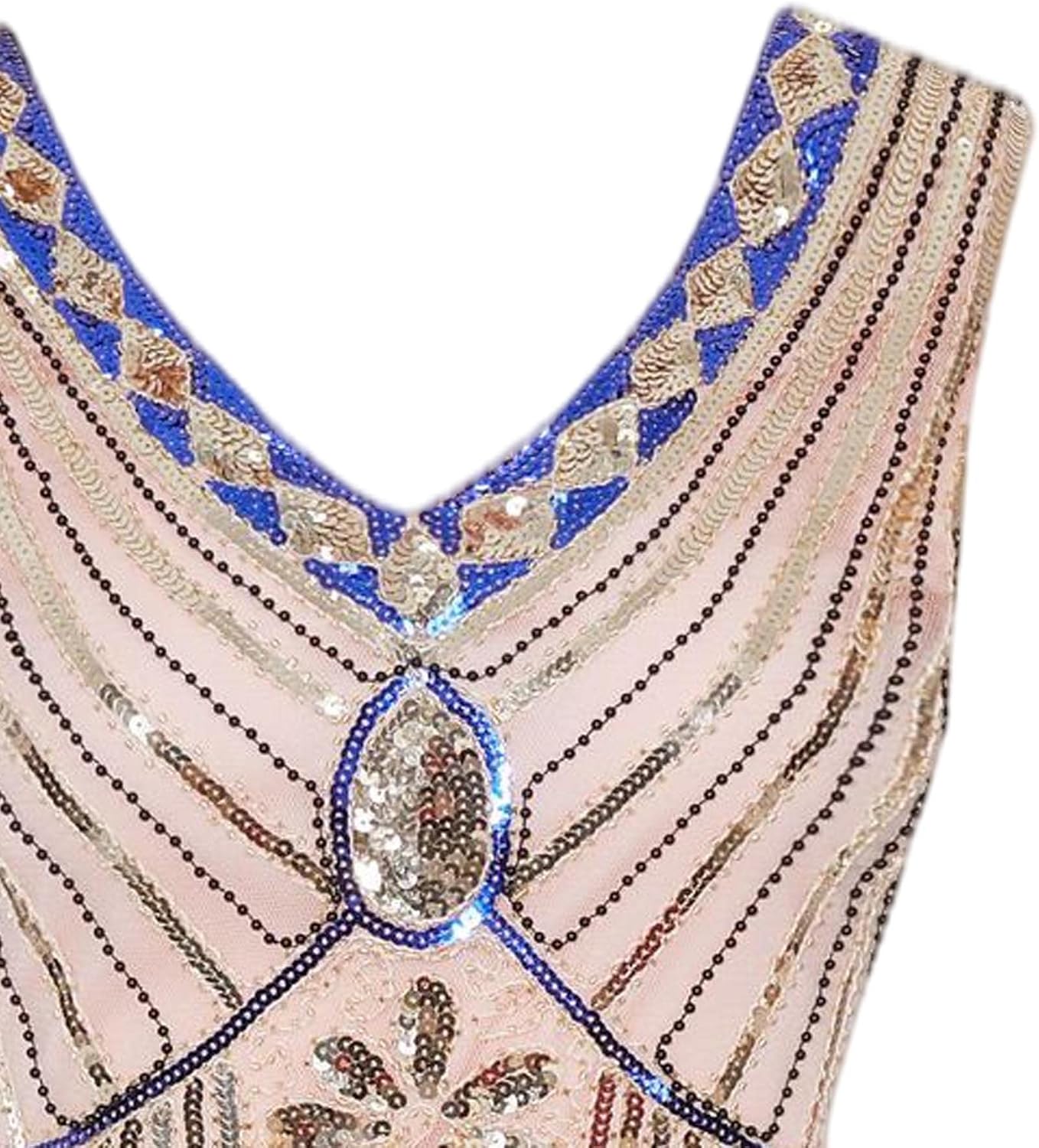 Hahaemma 1920-tals-vintageklänning, flapper-/charleston-klänning, Great Gatsby, med paljetter, tofsar och fåll, som examensbalklänning, aftonklänning, cocktailklänning eller kostymklänning