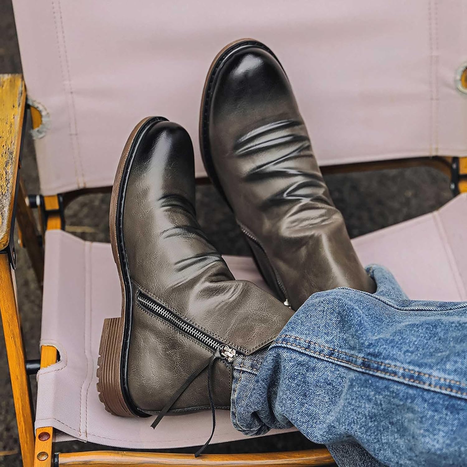 Ankelstövlar för män med fashionabla tofsar detalj, praktisk sidostängning för den urbana