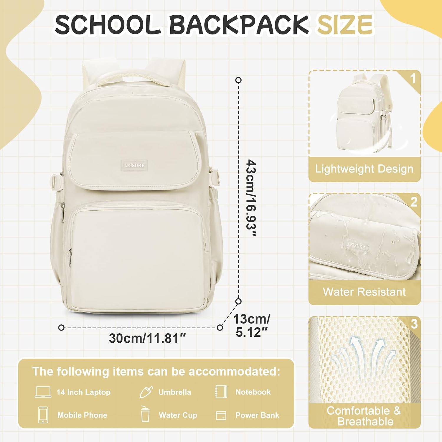 HYC00 Skolryggsäck Flicka Skolväska Lätt Ryggsäck Tjej Tonåring Bokväskor Skola Skolväskor Pojkar Laptop Ryggsäck Dam 14 Tum College Bag Fritidsryggsäck för Kvinnor Casual Dagsryggsäck,Blå