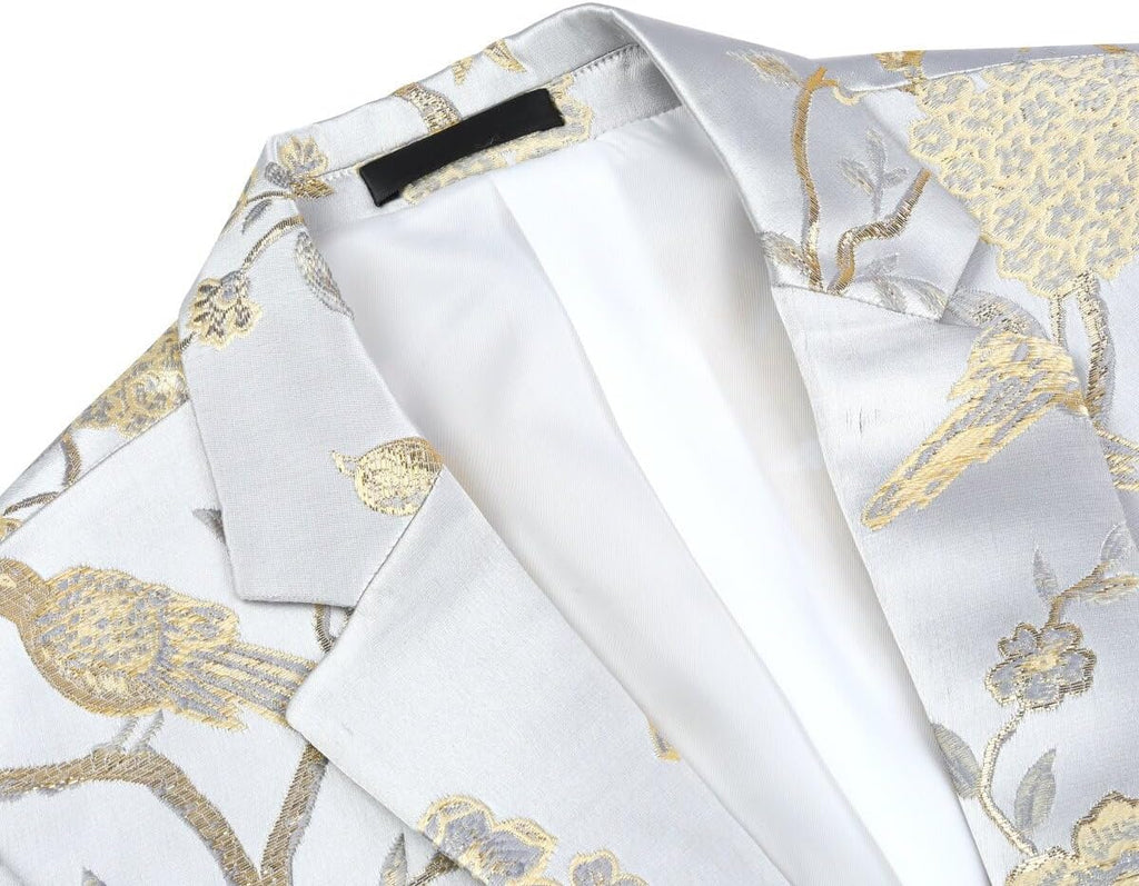YOUTHUP Broderi blazer för män smal passform blommig kostym jacka snygg blommig smoking jackor