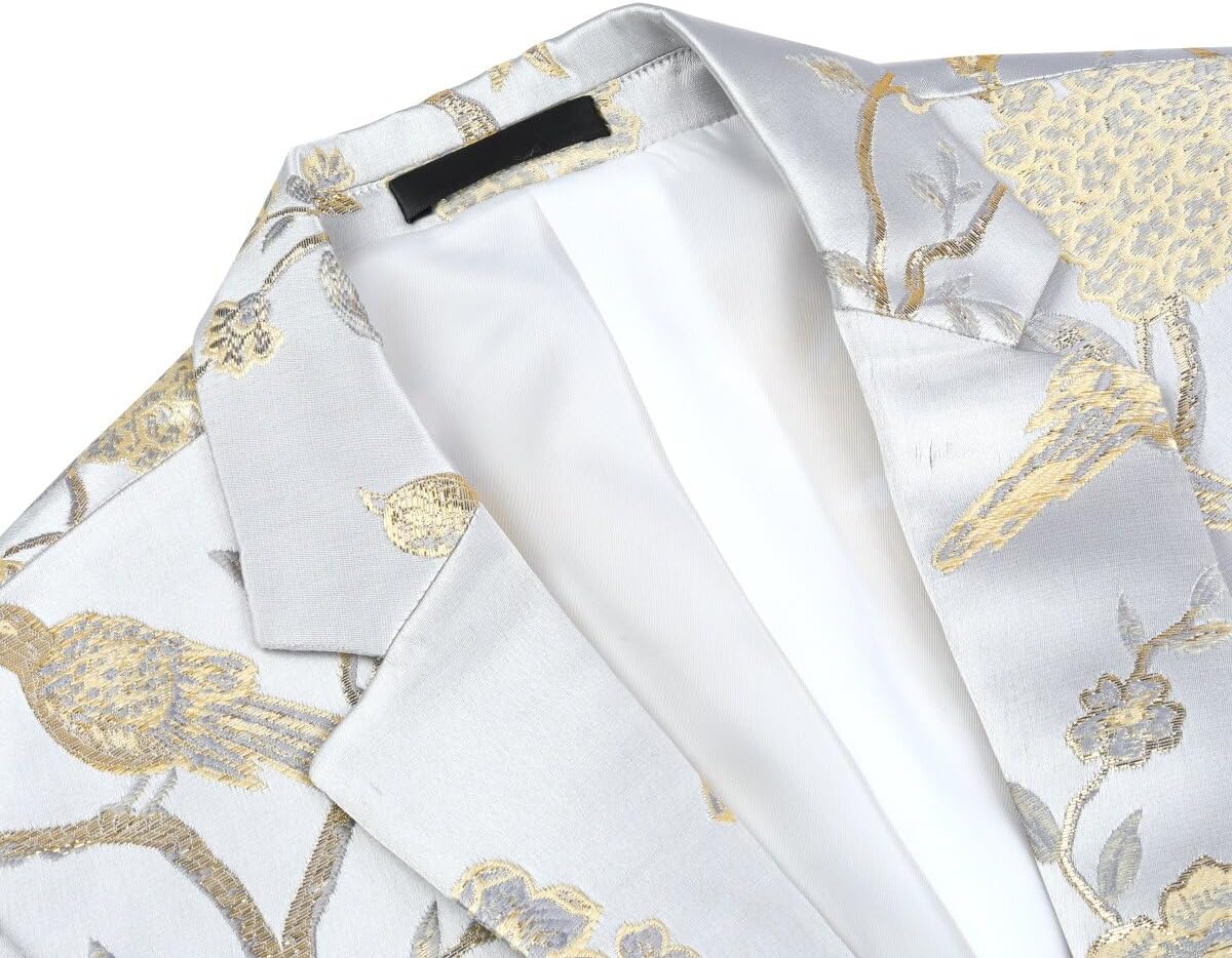 YOUTHUP Broderi blazer för män smal passform blommig kostym jacka snygg blommig smoking jackor