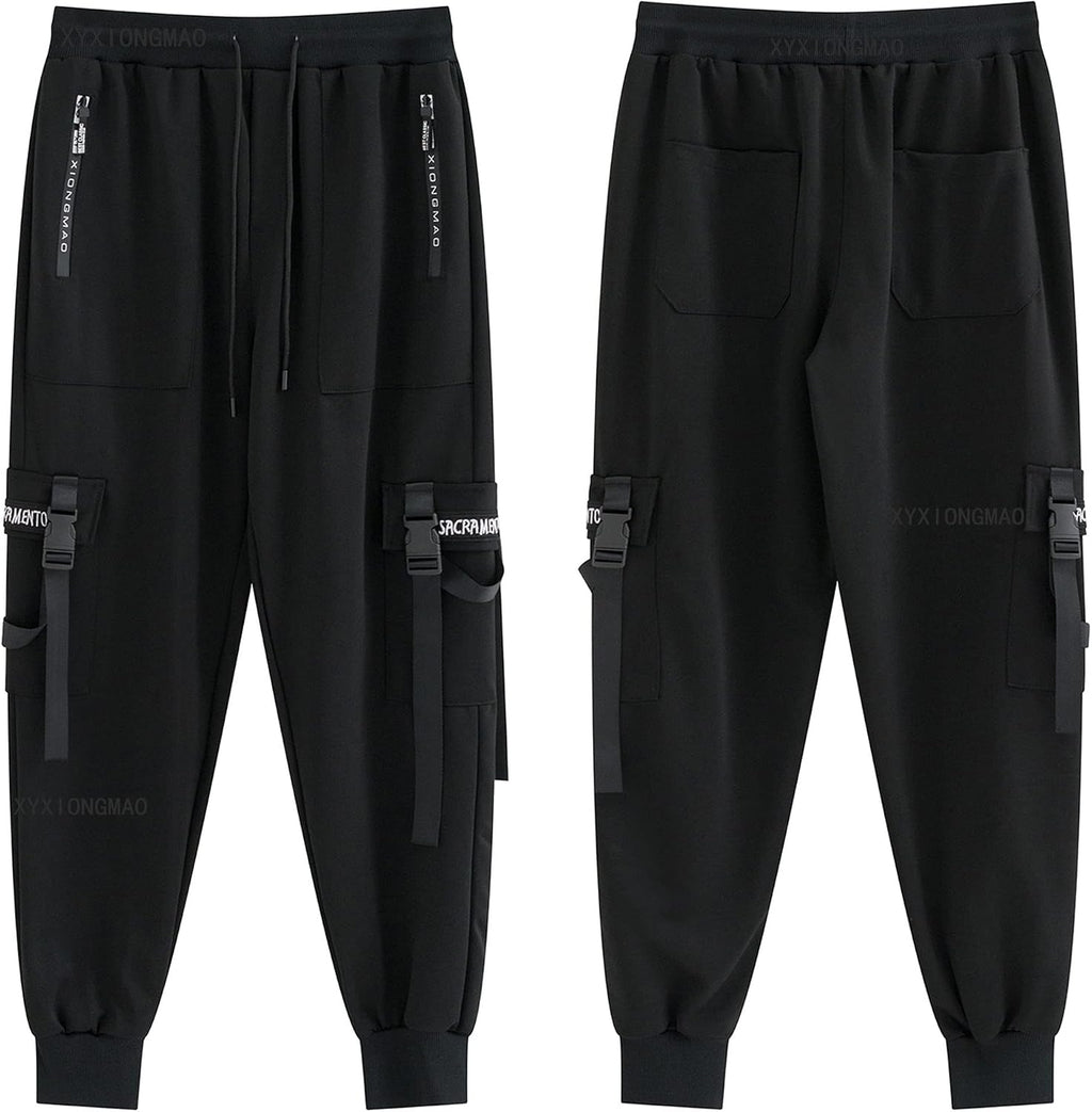 XYXIONGMAO Joggingbyxor för män, techwear, hiphop, haremsbyxor, streetwear, taktiska träningsbyxor, Svart, M