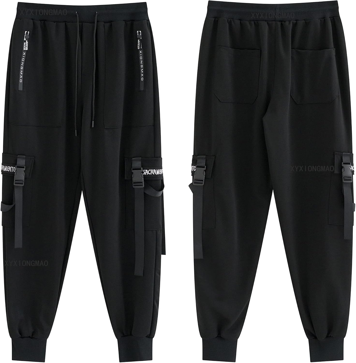 XYXIONGMAO Joggingbyxor för män, techwear, hiphop, haremsbyxor, streetwear, taktiska träningsbyxor, Svart, M