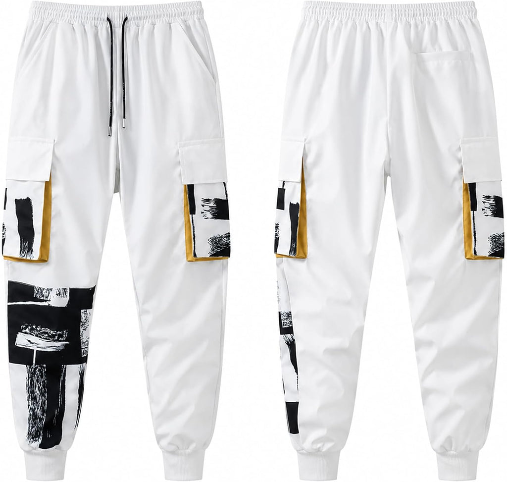 XYXIONGMAO Män vit taktiska haremsbyxor med fickor techwear streetwear hip hop joggare sweatpants cargobyxor för män