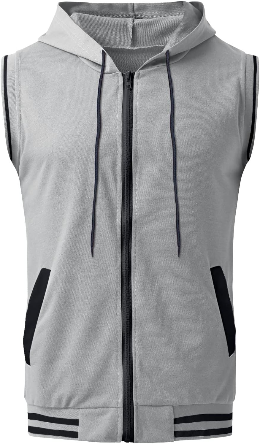 Sport huvjacka för män, tanktopp, huvtröja, gym, fitness, ärmlös huvtröja, muskelskjorta med dragkedja, ärmlös huvtröja för män med fickor, ledig tankskjorta med huva, sommarväst