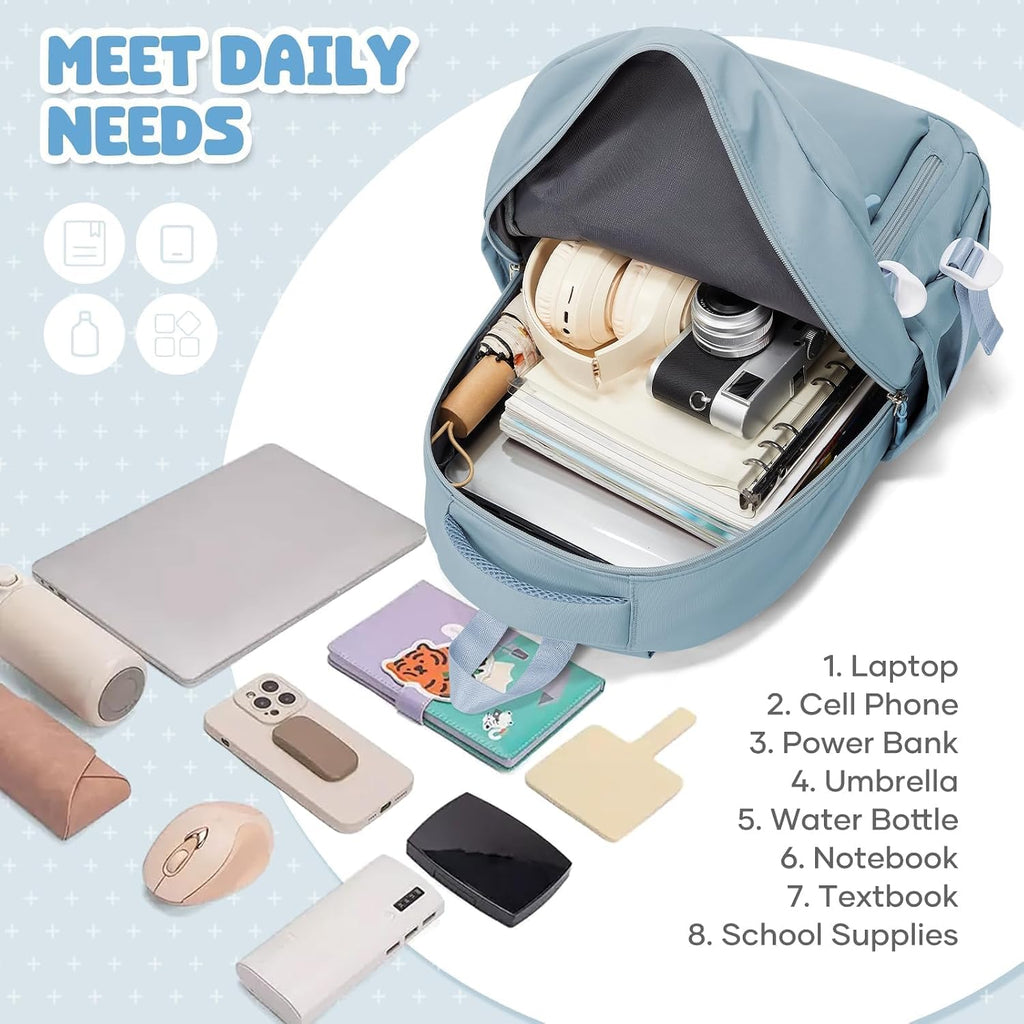 HYC00 Skolryggsäck Flicka Skolväska Lätt Ryggsäck Tjej Tonåring Bokväskor Skola Skolväskor Pojkar Laptop Ryggsäck Dam 14 Tum College Bag Fritidsryggsäck för Kvinnor Casual Dagsryggsäck,Blå