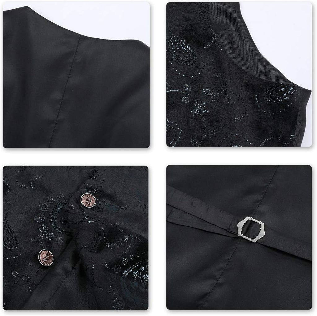 Paisley jacquard-kostym, väst för män, enkel knäppt väst, stilig, smal passform, med knäppning, bal, formell kostym