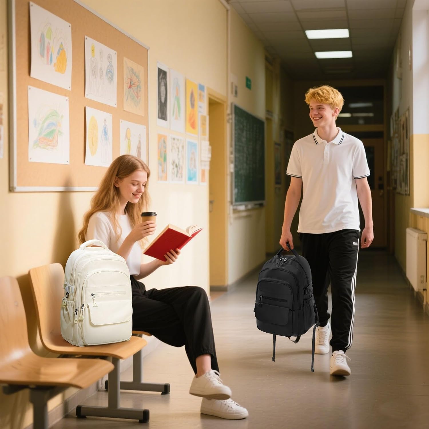 HYC00 Skolryggsäck Flicka Skolväska Lätt Ryggsäck Tjej Tonåring Bokväskor Skola Skolväskor Pojkar Laptop Ryggsäck Dam 14 Tum College Bag Fritidsryggsäck för Kvinnor Casual Dagsryggsäck,Blå